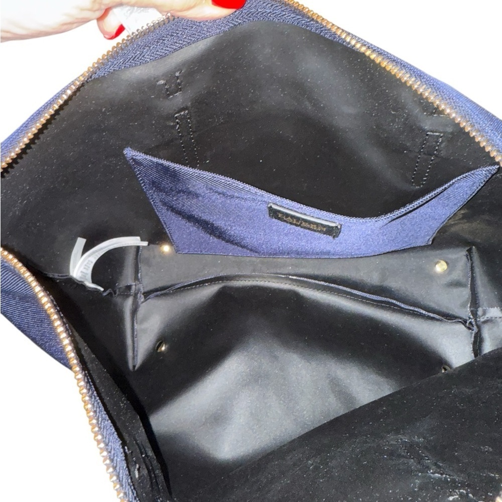Lauren Ralph Lauren Navy Blue Tote Bag, Water-Resistant Fabric with Leather Trim - Picture 3 of 6